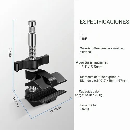 Vista 7 de NEEWER Agarre de mandíbula de extremo de 2" con perno prisionero de 5/8