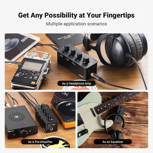 Vista 7 de Fosi Audio SK01 Amplificador para Auriculares Ecualizador Preamplificador con Control de Tono de Graves, Medios y Agudos y Compensación de Sonoridad