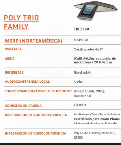 Vista 4 de Poly Trio C60 Teléfono de conferencia IP (Polycom) - Teléfono de conferencia inteligente para cualquier espacio de reunión - Pantalla táctil a