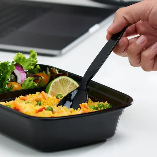 Vista 5 de Comfy Package [Paquete de 100] Cucharas básicas de plástico negro, utensilios desechables resistentes, perfectos para fiestas, eventos y cenas
