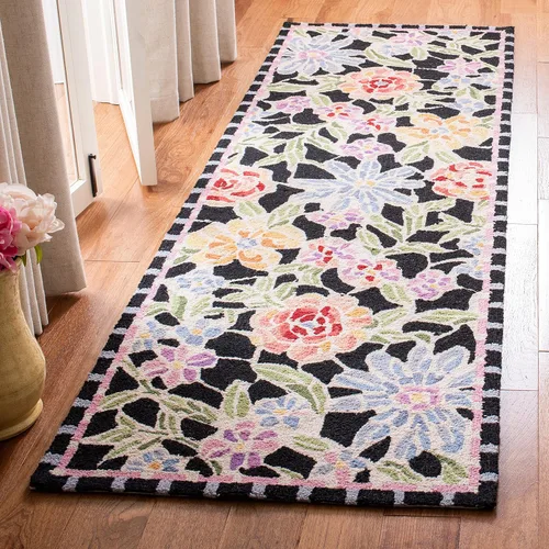 Vista 16 de SAFAVIEH Chelsea Collection - Alfombra decorativa de 1 pies 8 pulgadas x 2 pies 6 pulgadas, color negro, lana de campo francesa enganchada a mano