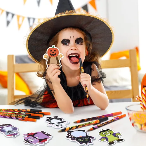 Vista 5 de Pajean 960 Sheets Halloween Sticky Notes Set 48 Pcs Pumpkin Owl Funny Ballpoint Pens with 48 Pad Sticky Notepad for Halloween Party Favor Gift