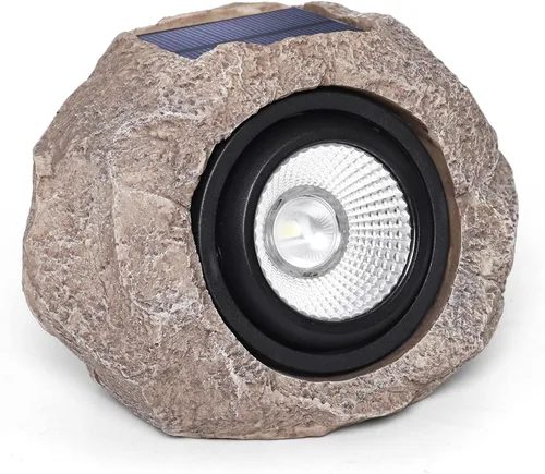Vista 8 de Luces solares de roca para exteriores, foco de paisaje de roca sintética gris para patio Solar Landscape Lighting, Realistic Gray Rock Design
