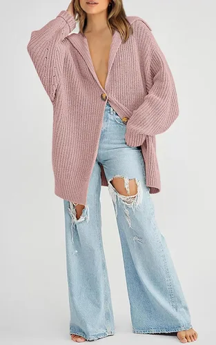 Vista 6 de PRETTYGARDEN Suéteres tipo cárdigan de gran tamaño con frente abierto para mujer, a la moda, para otoño, ligeros, de punto acanalado, para otoño