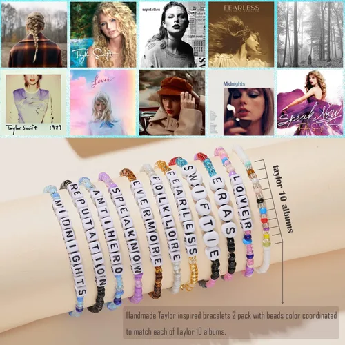 Vista 2 de NONTAI 2 pulseras Taylor Swiftie Jewelry for the Eras Music Friendship Bracelets Fearless Midnight Folklore Lover Reputation Album Jewelry