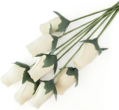Vista 86 de 6 rosas de madera negras medio abiertas para manualidades, ramos personalizados y otros proyectos. 16 colores para elegir. Negro