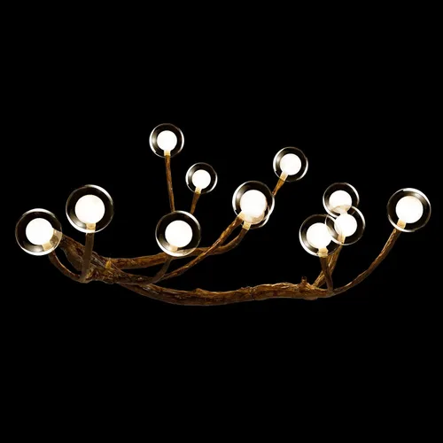 Vista 9 de Moderno candelabro Sputnik de burbujas de cristal, 12 luces, ramas de madera de mediados de siglo, lámparas de techo, lámpara de techo industrial
