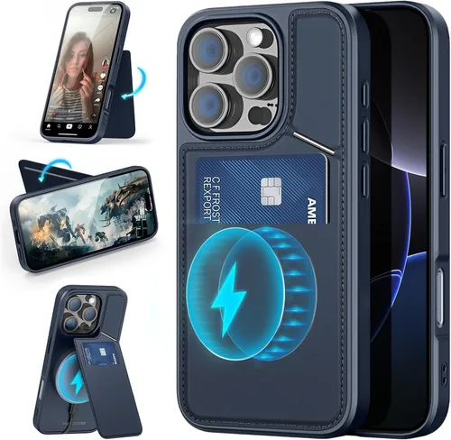 Vista 2 de Funda tipo cartera compatible con iPhone 14 Pro con función atril y tarjetero de crédito compatible con iPhone 14 Pro, cartera 3 en 1, tarjetero
