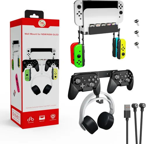 Vista 9 de JDDWIN Kit de soportes compatible con Nintendo SwitchSwitch OLED montaje en pared, interruptor de metalinterruptor OLED soporte vertical para colgar