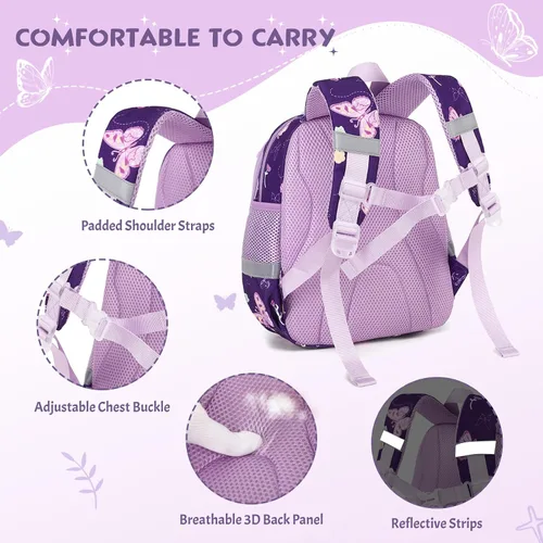 Vista 6 de Mochila 11 para niños y niñas, Mariposa, Compacto