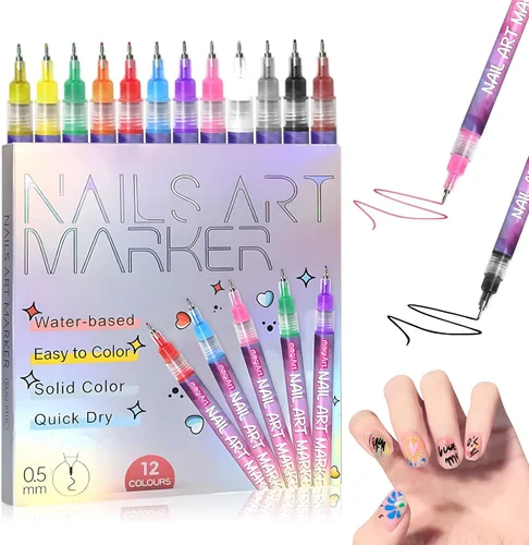 Vista 9 de Juego de 12 rotuladores para arte de uñas, rotuladores de esmalte de uñas de secado rápido 3D de 0.5MM, 2025 marcadores de arte de uñas DIY