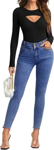 Vista 4 de HERLOLLYCHIPS Camiseta de manga larga para mujer cuello redondo acanalada sexy casual elegante para otoño e invierno