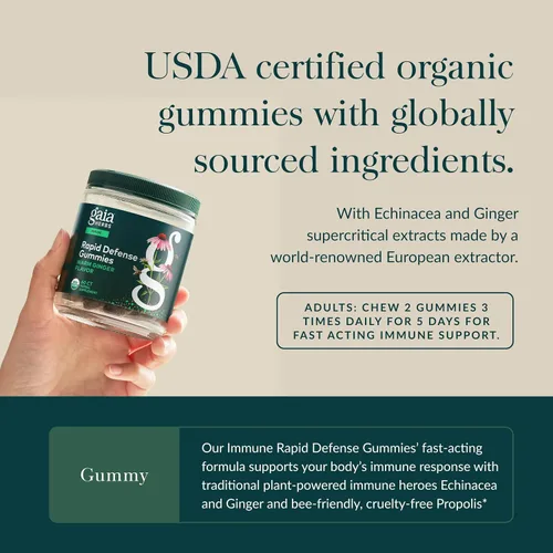 Vista 4 de Gaia Herbs Gomitas Rapid Defense - Apoya la salud inmunológica* - con propóleos, jengibre y equinácea - USDA Organic - 60 gomitas vegetarianas