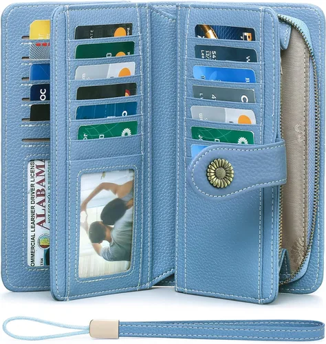 Vista 2 de FALAN MULE Cartera de cuero genuino RFID bloqueo gran capacidad Trifold señoras cartera.
