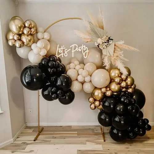 Vista 2 de Globos negros, blancos y dorados, 50 globos de látex de helio de 12 pulgadas, color negro, blanco, crema, beige, dorado metálico, para mujeres