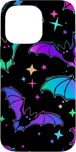 Vista 21 de iPhone 16 Gótico Bat Halloween Patrón Spooky Bats Lover Regalo en funda negra
