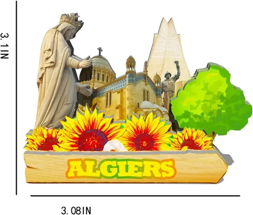 Vista 3 de Argelia Imán de Argel para nevera de madera 3D Monumentos de viaje coleccionables recuerdos decoración hecha a mano -702