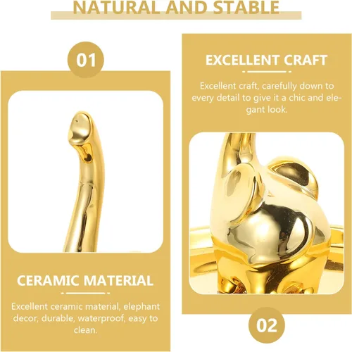 Vista 4 de OUNONA Plato de cerámica para joyas, bandeja para anillos, pulseras, aretes, plato de elefante dorado, adorno de escritorio para decoración