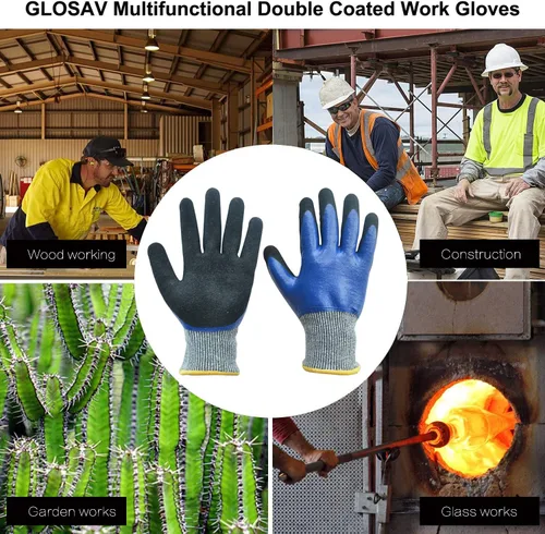 Vista 2 de Guantes de jardinería duraderos para hombres, guantes de jardín de nitrilo resistentes, guantes de trabajo de doble capa, resistentes a cortes, a