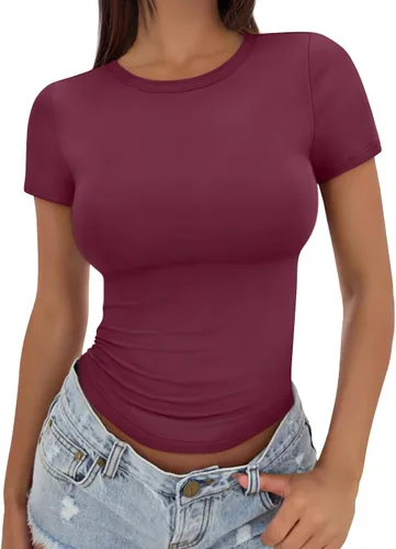 Vista 8 de Trendy Queen - Camisetas básicas para mujer, camisetas de verano, manga corta, ajustadas, linda ropa de entrenamiento para gimnasio