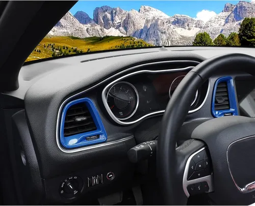 Vista 7 de Voodonala para Dodge Challenger 2015-2021, accesorio de recorte para salida de aire de la consola central (Azul, 4 piezas)