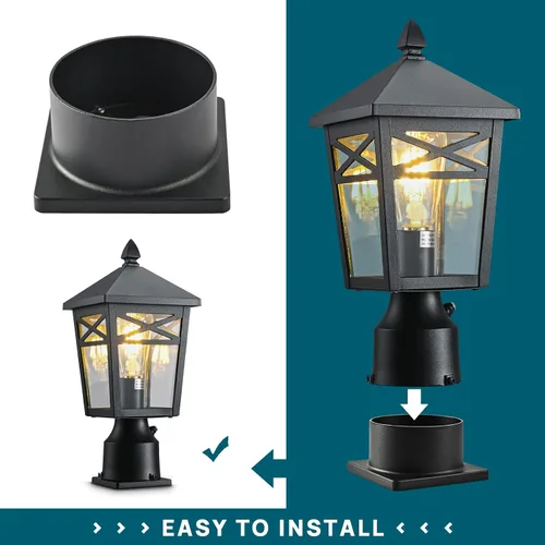 Vista 4 de Adaptador de base de montaje en muelle para poste de 3 pulgadas de diámetro, aluminio fundido negro, base de luz para poste para terraza, porche