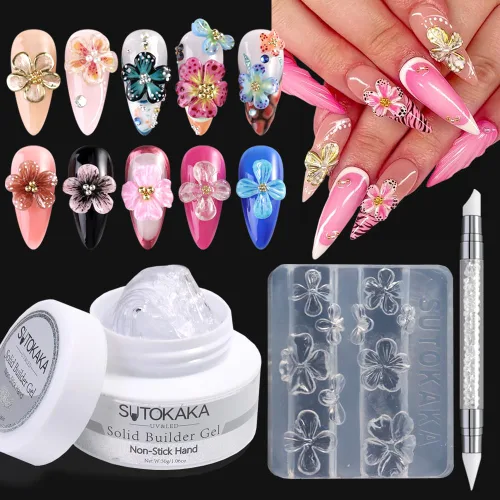 Vista 11 de SUTOKAKA Gel constructor sólido para uñas, 1.06 oz transparente, no pegajoso, escultura 3D, modelado, tallado, gel duro, pegamento de extensión