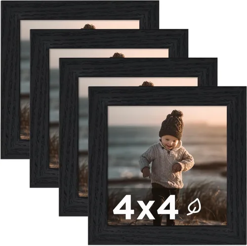 Vista 34 de KINLINK Juego de 4 portarretratos de 4 x 4, color negro, cuadrados de madera con plexiglás para 4 x 4 sin paspartú para mesa y pared
