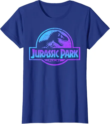 Vista 57 de Jurassic Park Camiseta de manga corta con logotipo Fossil azul y morado Negro