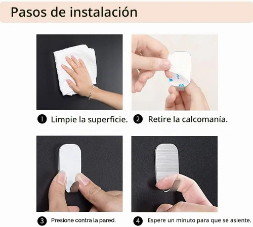Vista 6 de Ganchos autoadhesivos pequeños para colgar ganchos resistentes para ganchos adhesivos de pared, paquete de 10