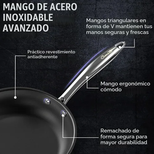 Vista 5 de Ciwete Juego de ollas y sartenes de acero inoxidable de tres capas, 11 piezas y 2 cuartos de galón con tapa