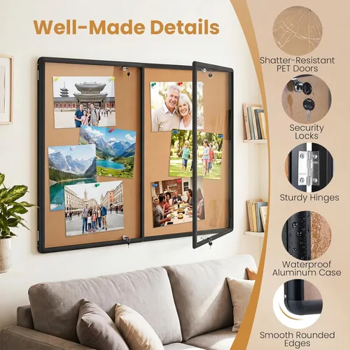Vista 7 de Goplus Enclosed Bulletin Board, 47.5” x 35.5” Lockable Cork Notice Board