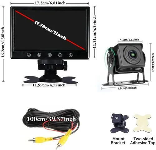 Vista 2 de Monitor de botón táctil resistente de 7 pulgadas + kit de cámara inversa para camiones/autobuses/carretillas elevadoras - Sistema de visión trasera
