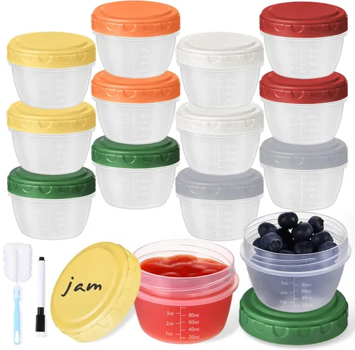 Vista 14 de Yomarket 6 piezas 2 oz Recipiente de aderezo de ensalada, recipientes de condimentos reutilizables con tapas a prueba de fugas, pequeños recipientes