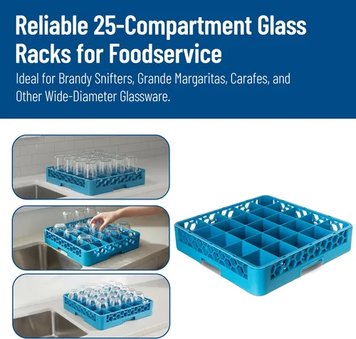 Vista 13 de Carlisle FoodService Products OptiClean - Estantes de vidrio con 25 compartimentos, se adapta a copas de vino tinto de 3.25 pulgadas de diámetro