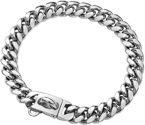 Vista 7 de Collares Fuertes de Acero Inoxidable Dorado para Perros con Cierre de Hebilla de Seguridad, Collar de Entrenamiento de Cadena de Eslabones Cubanos