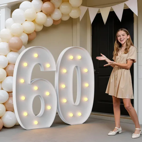Vista 69 de IMPRSV Letras de mosaico iluminadas de marquesina, 4 pies para globos y fiestas, decoración de kit de arco
