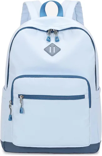 Vista 16 de Lohol Mochila clásica para niñas, niños y adolescentes, bolsa ligera para libros, escuela, viajes, universidad (beige/azul)