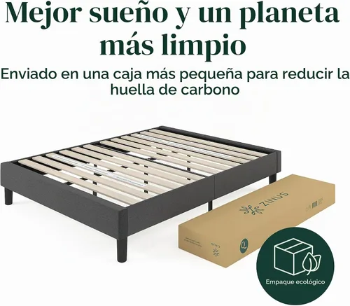 Vista 10 de Zinus Curtis - Base de cama con plataforma tapizada, base de colchón, soporte de listones de madera, no necesita somier, embalaje ecológico Gris