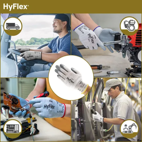 Vista 3 de Ansell HYFLEX 11-100 - Guantes de nailon recubiertos de nitrilo de espuma resistentes a cortes con compatibilidad con pantalla táctil