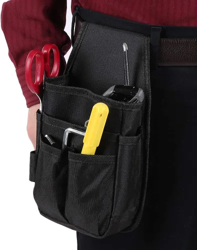 Vista 4 de Riñonera para herramientas de electricista con múltiples bolsillos, bolsa de herramientas multiusos profesional, soporte para herramientas duradero
