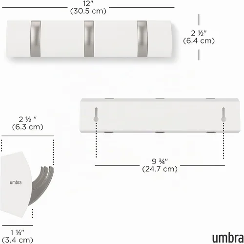 Vista 3 de Umbra - Perchero abatible, ganchos retráctiles para montaje en pared Blanco/Níquel