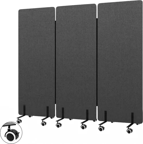 Vista 12 de 3-Panel Portable Office Partition, Acoustic Wall Divider with whiteboard Gris Oscuro