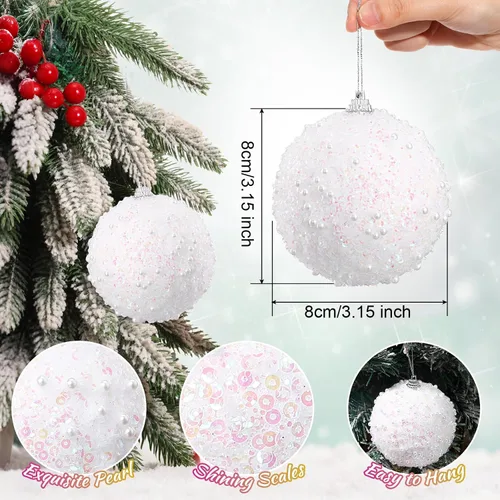 Vista 2 de Lyrow 24 piezas 3.15" Juego de adornos de bola de Navidad con purpurina, bola de espuma con lentejuelas colgante, decorativa, en masa, para árbol