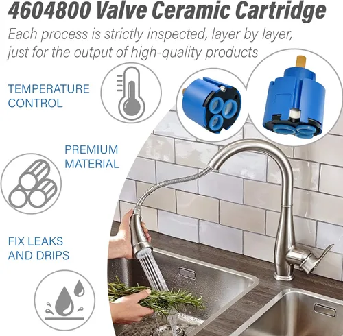 Vista 4 de Cartucho de grifo de 1.811 in, repuesto de cartucho de grifo, compatible con Grohe 46048000 grifo de una sola manija y grifo de fregadero, utilizado