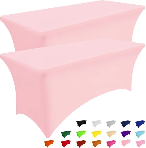 Vista 23 de Smiry Paquete de 2 Manteles de Spandex de 6 Pies, Manteles Elásticos Ajustables Extensibles, Lavables y Sin Arrugas, Cubierta Rectangular para Mesa