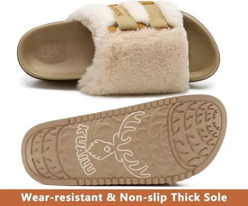 Vista 6 de KuaiLu Pantuflas ortopédicas para mujer con soporte de arco, sandalias acolchadas suaves para mujer, sandalias de moda con punta abierta, de piel