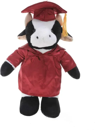 Vista 9 de Plushland Juguetes de peluche de vaca, regalos para el día de graduación, texto personalizado, nombre o logotipo de tu escuela en el vestido, lo