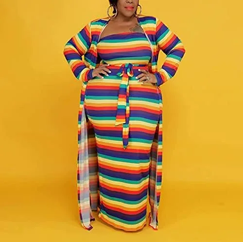 Vista 4 de Las mujeres más tamaño sexy de dos piezas trajes impresos fuera del hombro corbata cintura tubo vestido vestido Maxi Cardigan conjunto chándal