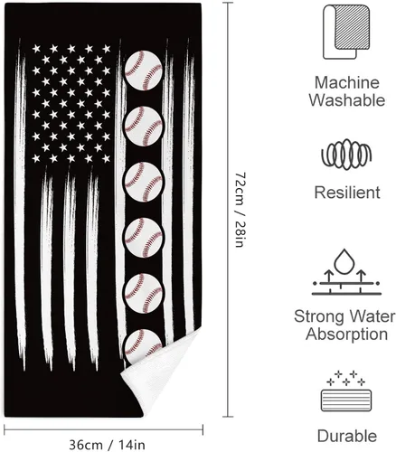 Vista 2 de Juego de 2 toallas de mano de béisbol, regalo para los amantes del béisbol, suaves y absorbentes, toallas de baño con bandera estadounidense